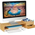 Relaxdays Monitorst&auml;nder, Hellbraun, Holz, 70x13x19 cm, Arbeitszimmer, B&uuml;rozubeh&ouml;r