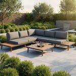 Gardenson Loungegarnitur, Braun, Graphit, Holz, Metall, Textil, Akazie, Hartholz,