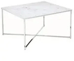 Livetastic Couchtisch, Wei&szlig;, Chrom, Metall, Glas, Marmoroptik, quadratisch, Kufe,