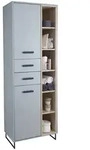 home24 Hochschrank Tunis, Grau, Sonoma Eiche, Metall, 7 F&auml;cher, 2 Schublade(n)