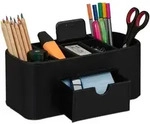 Relaxdays Stifthalter, Schwarz, Kunststoff, Wellpappe, Textil, 26x10.5x11.5 cm,