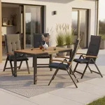 Gardenson Gartenset Tilos, Grau, Schwarz, Akazie, Holz, Metall, 9-teilig, Akazie,