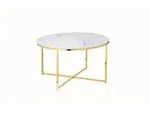 Livetastic Couchtisch, Wei&szlig;, Gold, Metall, Glas, Marmoroptik, rund, Kufe, 45 cm,