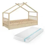 VitaliSpa Hausbett, Natur, Holz, 1-Sitzer, 2 Schubladen, Rechteckig, 90x200 cm,
