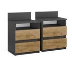 Vicco Nachttisch, Anthrazit, Honigeiche, Holzwerkstoff, 4 F&auml;cher, 2 Schubladen,