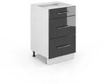 Vicco K&uuml;chenunterschrank, Schwarz Hochglanz, Wei&szlig;, Holzwerkstoff, 3 F&auml;cher, 3
