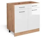 Vicco K&uuml;chenunterschrank, Wei&szlig; Hochglanz, Honigeiche, Holzwerkstoff, 1...