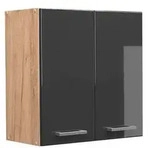 Vicco H&auml;ngeschrank, Schwarz Hochglanz, Honigeiche, Holzwerkstoff, 1 F&auml;cher,