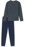 SCHIESSER Herren Schlafanzug, lang - Casual Essentials, Baumwolle, Rundhals Blau/Grau