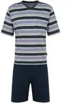 hajo Herren Schlafanzug, kurz - Klima-Light, V-Neck, gestreift, Baumwollmischung Blau