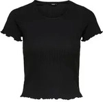 ONLY Damen T-Shirt - ONLEMMA SHORT TOP, Rundhals, Cropped, gerippt, einfarbig Schwarz