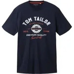 TOM TAILOR Herren T-Shirt - Logo Tee, Rundhals, Regular Fit, Baumwolle, Print Blau XL