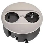 Bachmann TWIST 2 Tischsteckdose 1x Schuko, 1x USB-A/-C Charger, Edelstahl, rund - 2 m