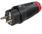 Schutzkontaktstecker Vollgummi (schwarz/rot) - mit Schutzleiterkontakt