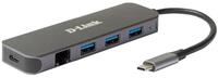 D-Link DUB-2334 USB-C nach 1000MBit Adapter mit USB-Hub retail
