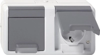GIRA 478130 SCHUKO-Doppelsteckdose waagerecht Klappdeckel WG AP IP44 Grau