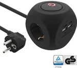 InLine&reg; Charging Cube, 3x Schutzkontakt, 2x USB-C, 2x USB-A, schwarz, 2m