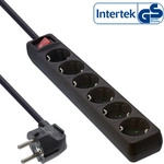 InLine&reg; Steckdosenleiste, 6-fach Schutzkontakt, mit Schalter, schwarz, 3m