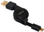 Logilink USB 2.0 cable, USB-A/M to Micro-USB/M, retractable, black, 0.75 m