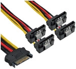 InLine&reg; SATA Strom-Y-Kabel, SATA BU/4x SATA ST gew., m. Laschen, 0,15m