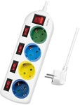 Outlet Strip, 4 safety sockets, w/switch for each socket, multicolor