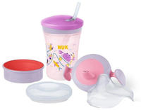 NUK Trinklernset mit drei Trinkaufs&auml;tzen lila/rosa