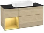 V&B Waschtischunterschrank Finion 120x60 cm, Reg li Gold matt, Oak Veneer