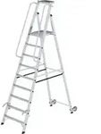 MUNK Aluminium-Stehleiter einseitig begehbar Rollen und Griff 9 Stufen