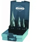 RUKO Mehrstufenbohrersatz D.4-12/4-20/4-30mm HSS Spiralnut 3tlg.Ku.-Kassette