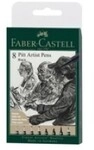FABER-CASTELL Pitt Artist Pen Tuschestift 8er Etui schwarz 8 Farben Schwarz