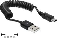DeLock 83164, Delock USB-Kabel USB M bis Mini-USB Typ B M 60 cm aufgespult Schwarz