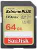 SanDisk Extreme PLUS 64 GB SDHC Memory Card 170MB/s 80MB/s UHS-I Class 10 U3 V30