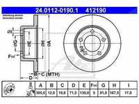 Ate Bremsscheibe Hinterachse Voll [Hersteller-Nr. 24.0112-0190.1] für Nissan,...