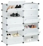 Relaxdays Schuhschrank mit 12 F&auml;chern Schwarz,Silber,Transparent