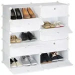 Relaxdays Schuhschrank mit 10 F&auml;chern Wei&szlig;,Silber,Transparent