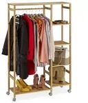 Relaxdays Rollgarderobe Bambus Hellbraun,Grau