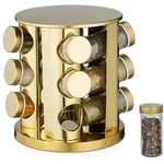 Relaxdays Goldenes Gew&uuml;rzkarussell mit 12 Gl&auml;sern Wei&szlig;,Gold,Transparent