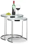 Relaxdays Satztische rund Milchglas Wei&szlig;,Silber