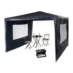 Relaxdays Pavillon 3x3 m mit 2 Seitenteilen Wei&szlig;,Dunkelblau,Transparent