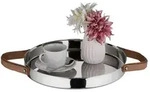 Relaxdays Rundes Serviertablett Braun,Silber