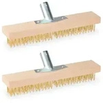 Relaxdays Drahtbesen mit Stahlborsten im 2er Set Gold,Hellbraun,Silber