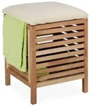 Relaxdays W&auml;schekorb mit Sitz Walnussholz Creme,Hellbraun