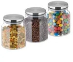 Relaxdays 3er Set Vorratsgl&auml;ser mit Deckel 1100 ml Silber,Transparent