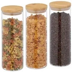 Relaxdays 3er Set Vorratsgl&auml;ser mit Deckel 1600 ml Hellbraun,Transparent