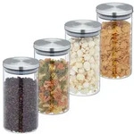 Relaxdays Vorratsgl&auml;ser 4er Set je 1000 ml Silber,Transparent