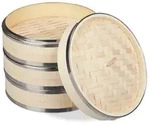 Relaxdays Bambus Dampfgarer 3 Etagen Hellbraun,Silber