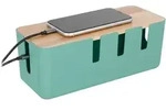Relaxdays Kabelbox mit Holzdeckel Hellbraun,T&uuml;rkis