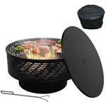 Relaxdays Feuerschale mit Deckel und Grill Schwarz