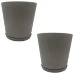 Relaxdays Blumentopf mit Untersetzer 2er Set Silber