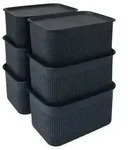 Relaxdays Aufbewahrungsbox mit Deckel 6er Set Schwarz
